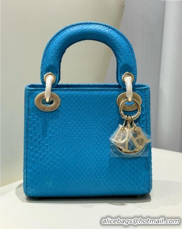 Top Quality Dior Mini Lady Dior Bag in Python Leather D123013 Blue/Gold 2024