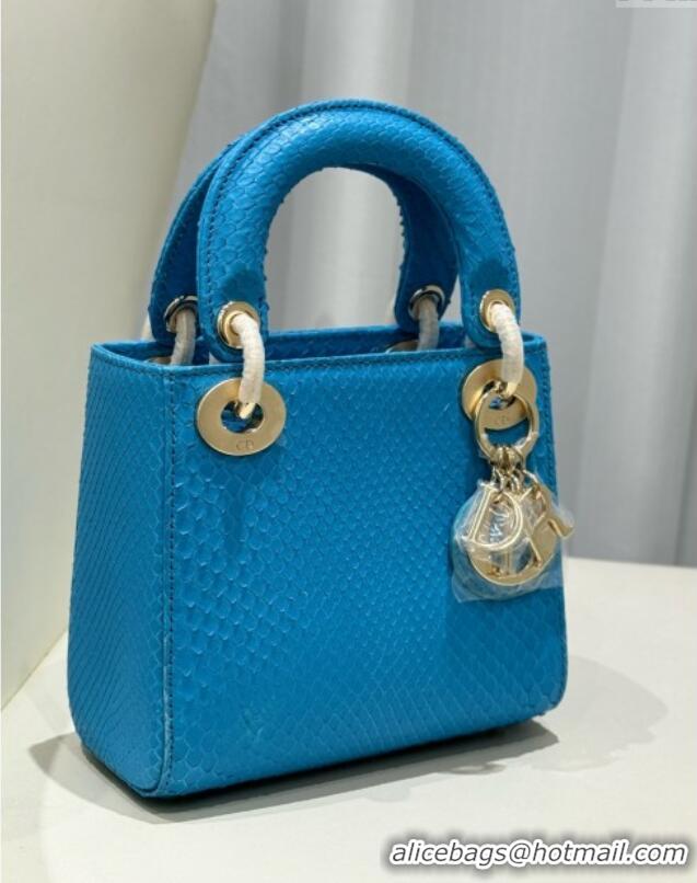 Top Quality Dior Mini Lady Dior Bag in Python Leather D123013 Blue/Gold 2024