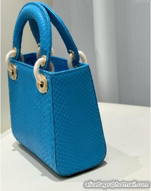 Top Quality Dior Mini Lady Dior Bag in Python Leather D123013 Blue/Gold 2024