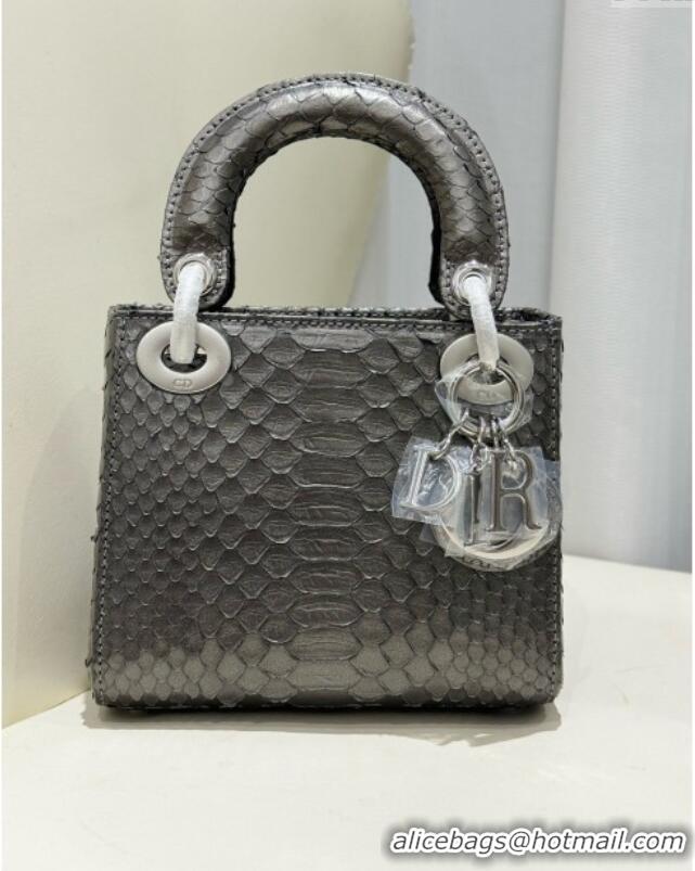 Top Grade Dior Mini Lady Dior Bag in Python Leather D123014 Grey/Silver 2024