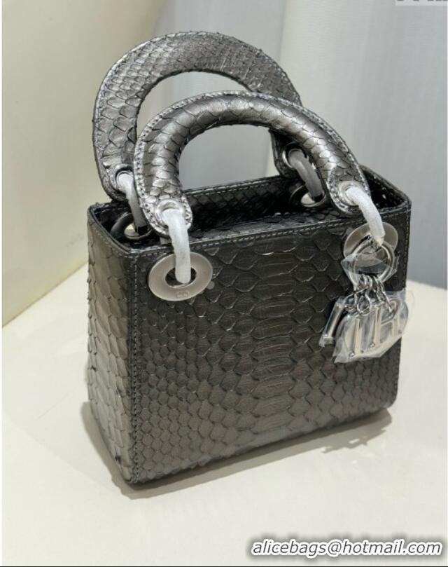 Top Grade Dior Mini Lady Dior Bag in Python Leather D123014 Grey/Silver 2024