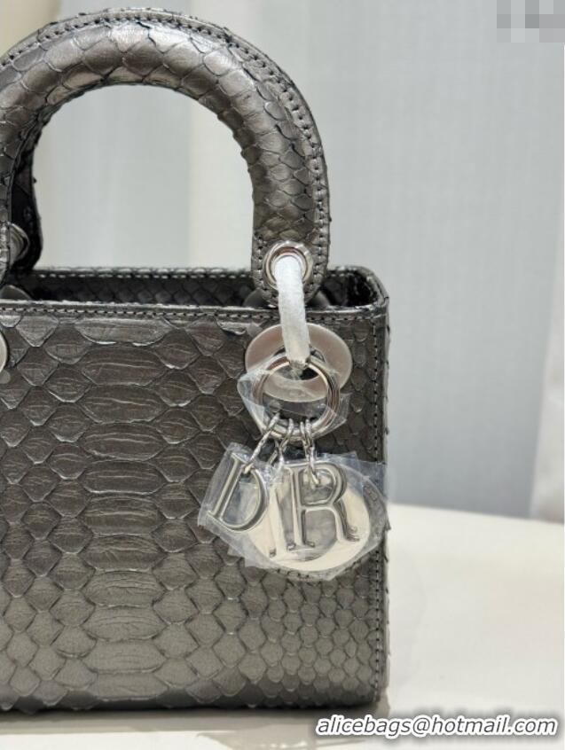 Top Grade Dior Mini Lady Dior Bag in Python Leather D123014 Grey/Silver 2024