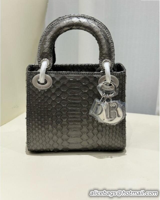 Top Grade Dior Mini Lady Dior Bag in Python Leather D123014 Grey/Silver 2024