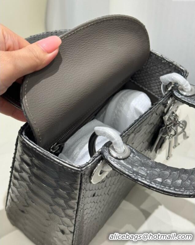 Top Grade Dior Mini Lady Dior Bag in Python Leather D123014 Grey/Silver 2024