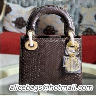 Luxurious Dior Mini Lady Dior Bag in Python Leather D123015 Chocolate Brown 2024