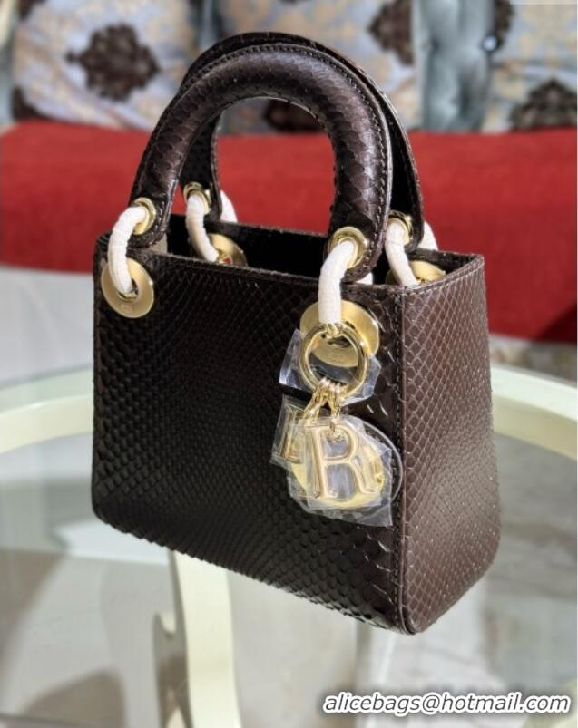 Luxurious Dior Mini Lady Dior Bag in Python Leather D123015 Chocolate Brown 2024