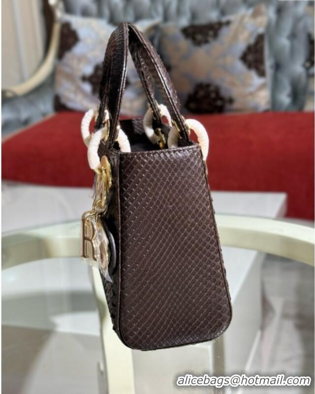 Luxurious Dior Mini Lady Dior Bag in Python Leather D123015 Chocolate Brown 2024