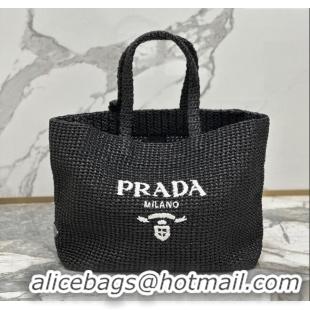 Best Price Prada Large Crochet Raffia-effect Tote Bag 1BG392 Black/White 2024