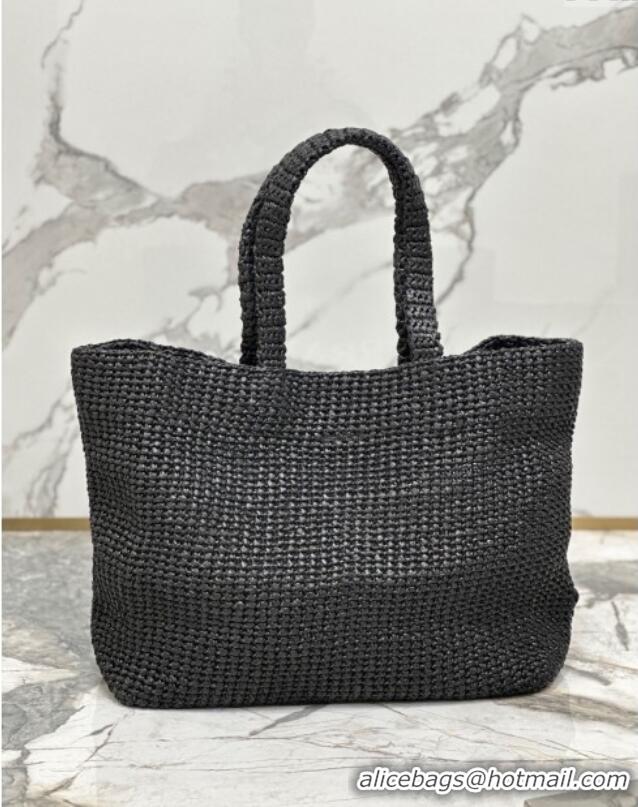 Best Price Prada Large Crochet Raffia-effect Tote Bag 1BG392 Black/White 2024