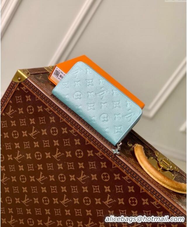 Discount Louis Vuitton Zippy Wallet in Azur Frost Blue Supple Grained Leather M12680 2024 LV Ski Collection