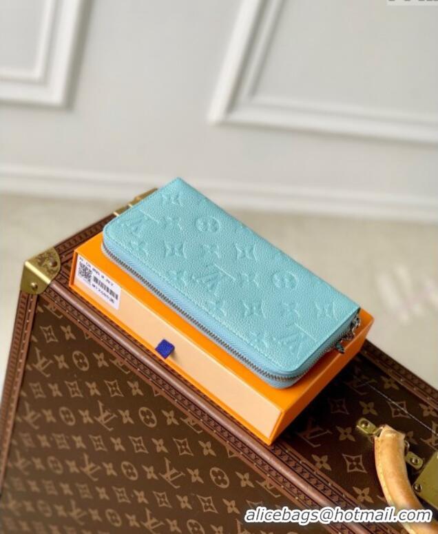 Discount Louis Vuitton Zippy Wallet in Azur Frost Blue Supple Grained Leather M12680 2024 LV Ski Collection