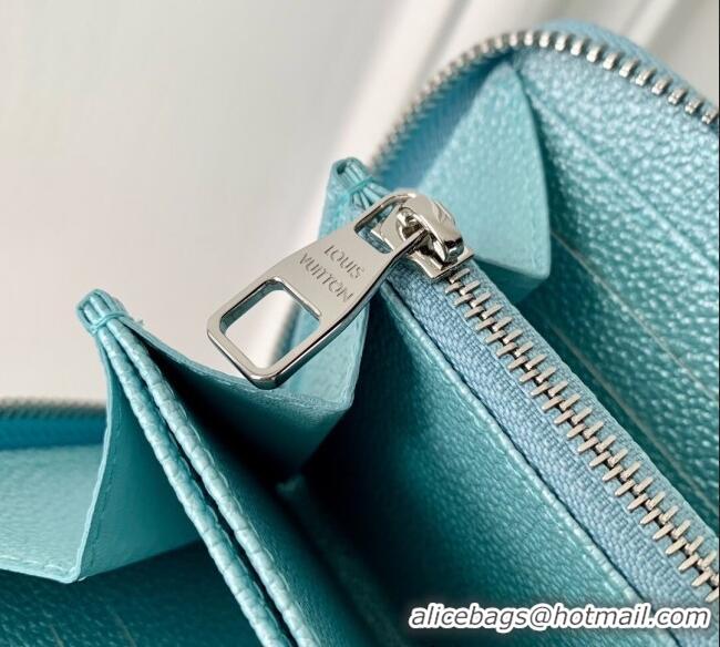 Discount Louis Vuitton Zippy Wallet in Azur Frost Blue Supple Grained Leather M12680 2024 LV Ski Collection