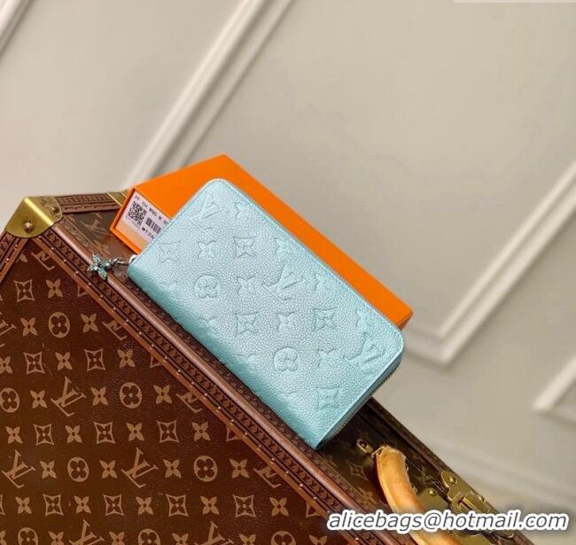 Discount Louis Vuitton Zippy Wallet in Azur Frost Blue Supple Grained Leather M12680 2024 LV Ski Collection