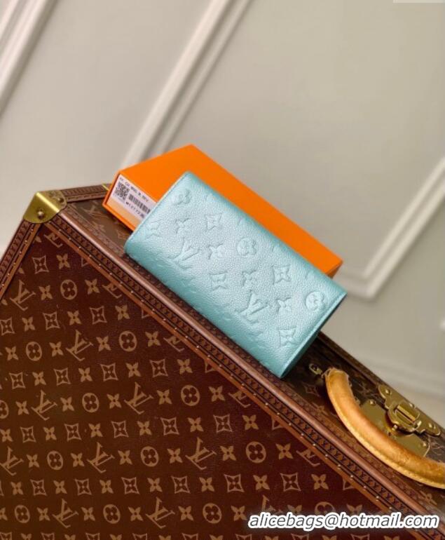 Good Quality Louis Vuitton Sarah Wallet in Azur Frost Blue Supple Grained Leather M12172 2024 LV Ski Collection