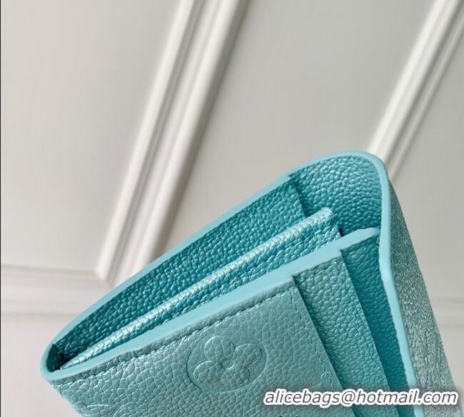 Good Quality Louis Vuitton Sarah Wallet in Azur Frost Blue Supple Grained Leather M12172 2024 LV Ski Collection