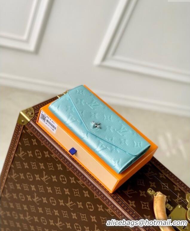 Good Quality Louis Vuitton Sarah Wallet in Azur Frost Blue Supple Grained Leather M12172 2024 LV Ski Collection