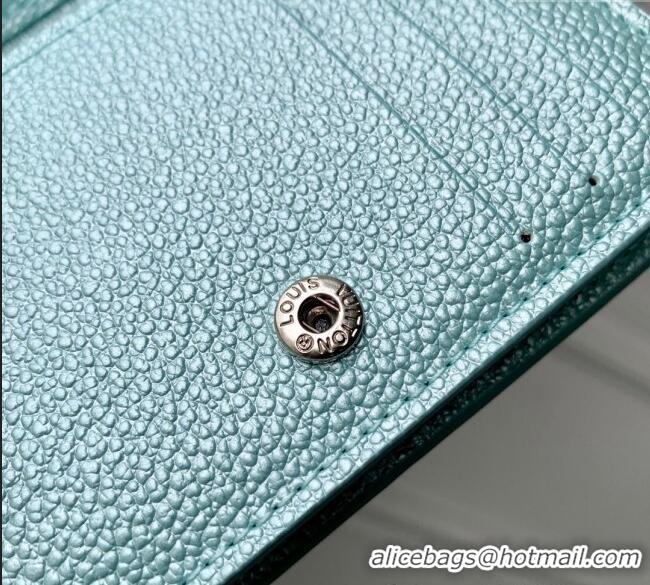 Good Quality Louis Vuitton Cléa Wallet in Azur Frost Blue Supple Grained Leather M12188 2024 LV Ski Collection