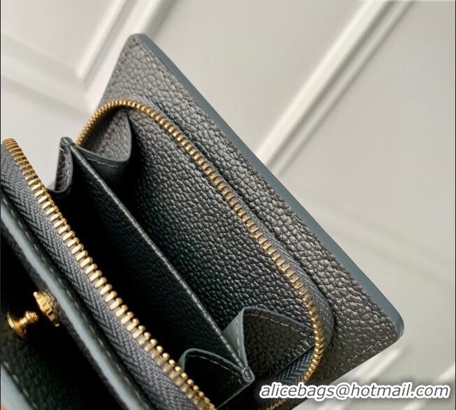 Top Grade Louis Vuitton Cléa Wallet in Gunmetal Black Supple Grained Leather M12188 2024 LV Ski Collection