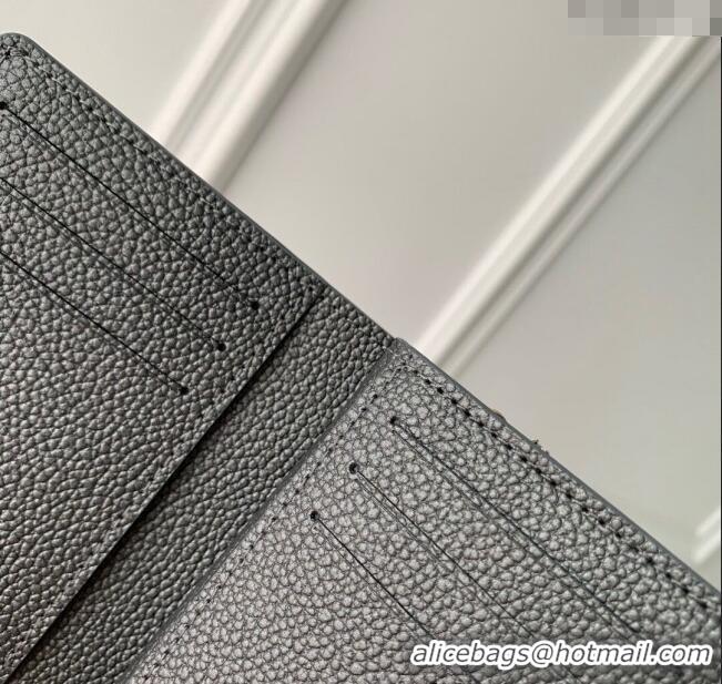 Top Grade Louis Vuitton Cléa Wallet in Gunmetal Black Supple Grained Leather M12188 2024 LV Ski Collection