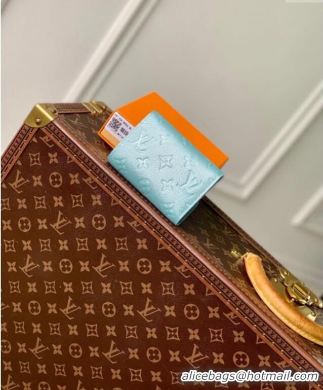 Top Grade Louis Vuitton Victorine Wallet in Azur Frost Blue Supple Grained Leather M12746 2024 LV Ski Collection