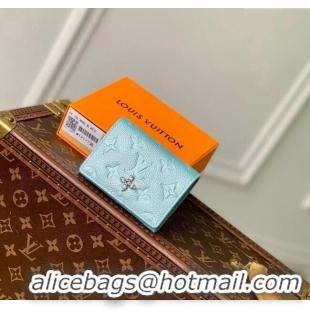 Luxurious Louis Vuitton Business Card Holder Wallet in Azur Frost Blue Supple Grained Leather M12177 2024 LV Ski Collect