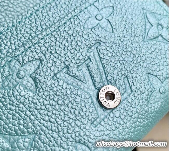 Luxurious Louis Vuitton Business Card Holder Wallet in Azur Frost Blue Supple Grained Leather M12177 2024 LV Ski Collect