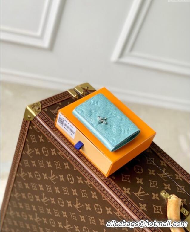 Luxurious Louis Vuitton Business Card Holder Wallet in Azur Frost Blue Supple Grained Leather M12177 2024 LV Ski Collect