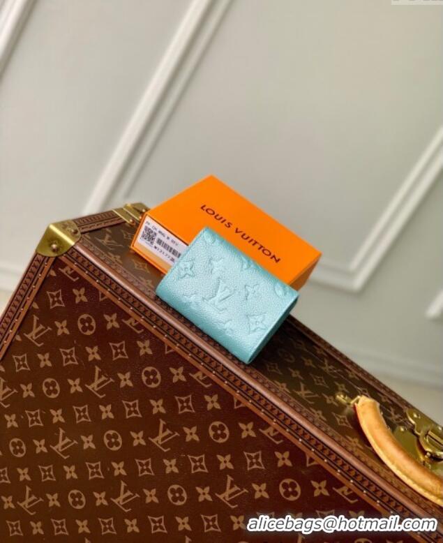 Luxurious Louis Vuitton Business Card Holder Wallet in Azur Frost Blue Supple Grained Leather M12177 2024 LV Ski Collect