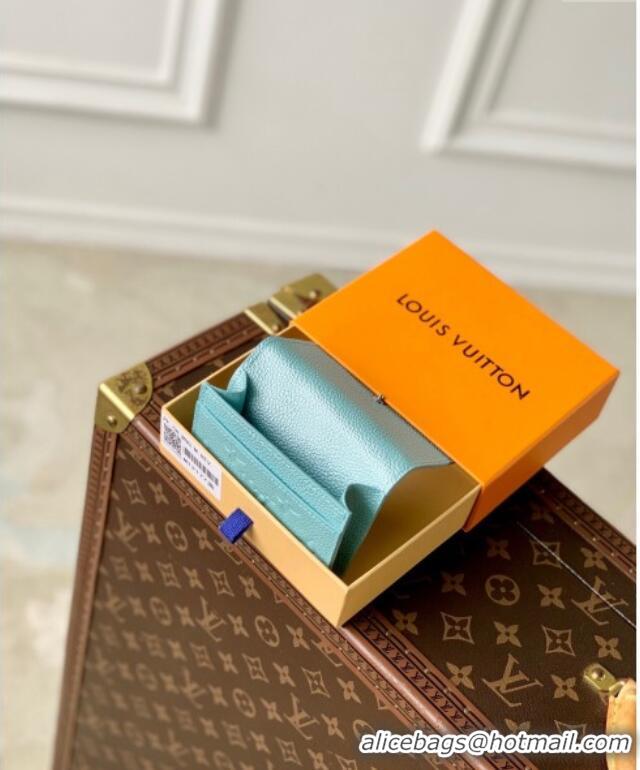 Luxurious Louis Vuitton Business Card Holder Wallet in Azur Frost Blue Supple Grained Leather M12177 2024 LV Ski Collect