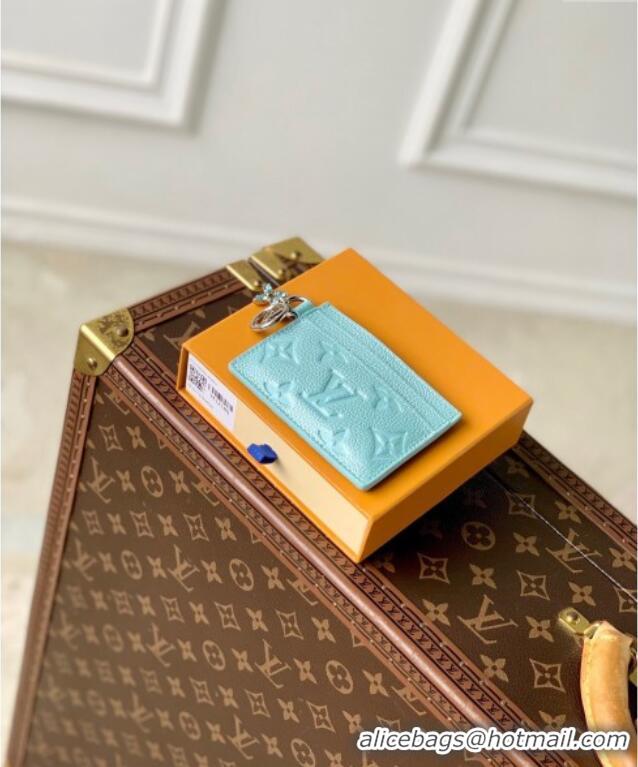 Big Discount Louis Vuitton LV Charms Card Holder Wallet in Azur Frost Blue Supple Grained Leather M12180 2024 LV Ski Col