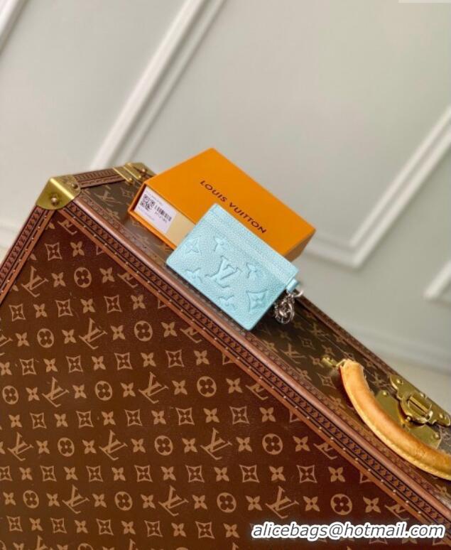 Big Discount Louis Vuitton LV Charms Card Holder Wallet in Azur Frost Blue Supple Grained Leather M12180 2024 LV Ski Col