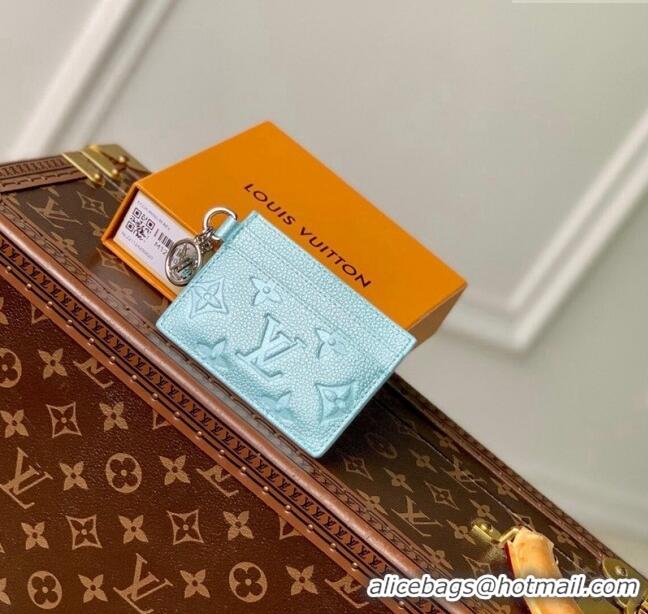 Big Discount Louis Vuitton LV Charms Card Holder Wallet in Azur Frost Blue Supple Grained Leather M12180 2024 LV Ski Col