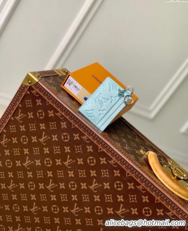 Big Discount Louis Vuitton LV Charms Card Holder Wallet in Azur Frost Blue Supple Grained Leather M12180 2024 LV Ski Col