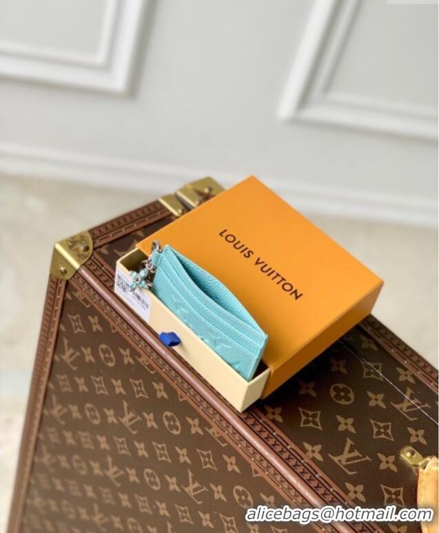 Big Discount Louis Vuitton LV Charms Card Holder Wallet in Azur Frost Blue Supple Grained Leather M12180 2024 LV Ski Col