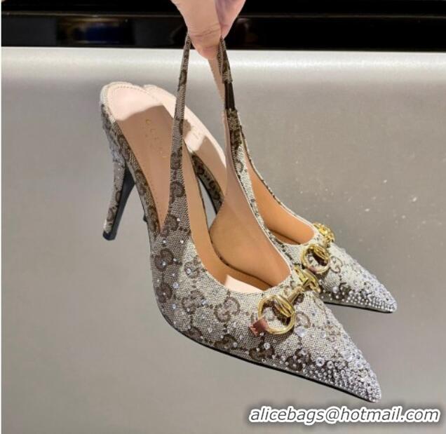 Purchase Gucci GG Canvas Slingback Pumps 10.5cm with Strass Beige 1119009