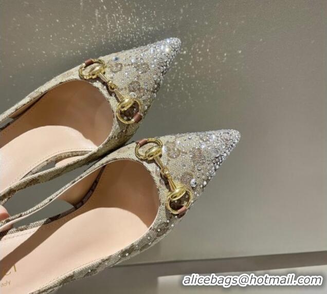 Purchase Gucci GG Canvas Slingback Pumps 10.5cm with Strass Beige 1119009