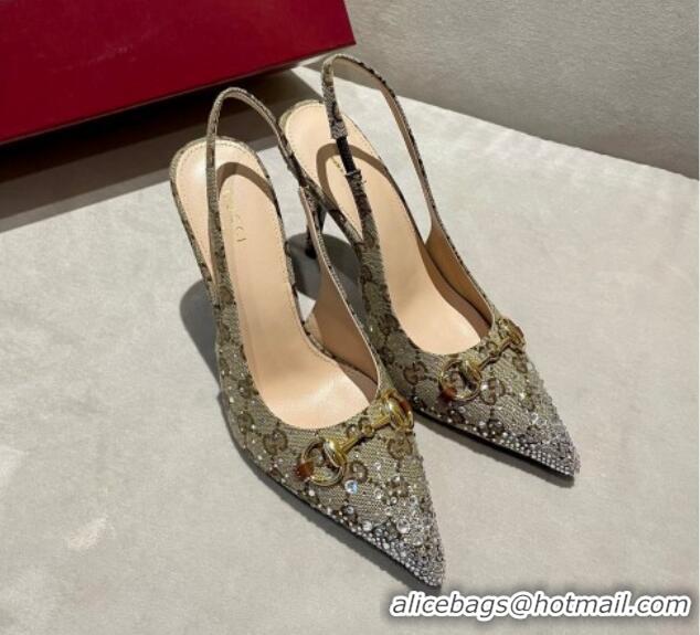 Purchase Gucci GG Canvas Slingback Pumps 10.5cm with Strass Beige 1119009