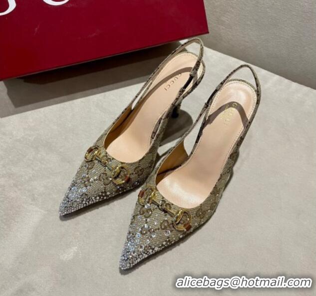 Purchase Gucci GG Canvas Slingback Pumps 10.5cm with Strass Beige 1119009