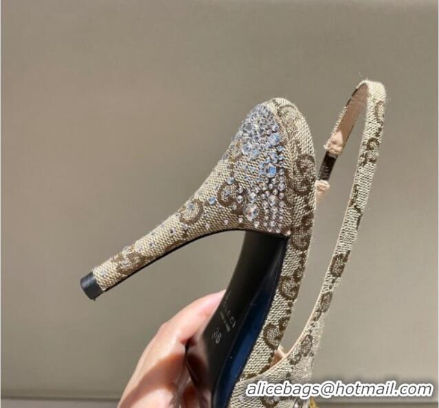 Purchase Gucci GG Canvas Slingback Pumps 10.5cm with Strass Beige 1119009