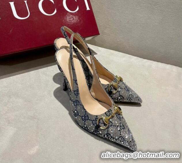 Perfect Gucci GG Canvas Slingback Pumps 10.5cm with Strass Grey 1119010