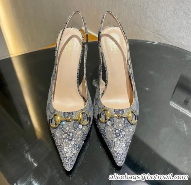 Perfect Gucci GG Canvas Slingback Pumps 10.5cm with Strass Grey 1119010