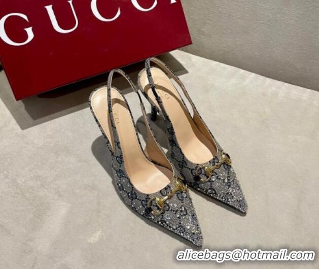 Perfect Gucci GG Canvas Slingback Pumps 10.5cm with Strass Grey 1119010