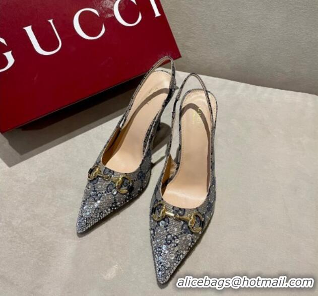 Perfect Gucci GG Canvas Slingback Pumps 10.5cm with Strass Grey 1119010