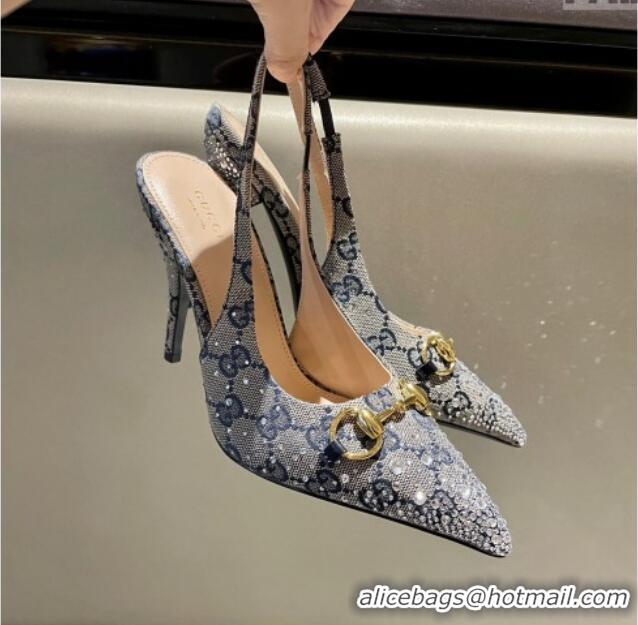 Perfect Gucci GG Canvas Slingback Pumps 10.5cm with Strass Grey 1119010