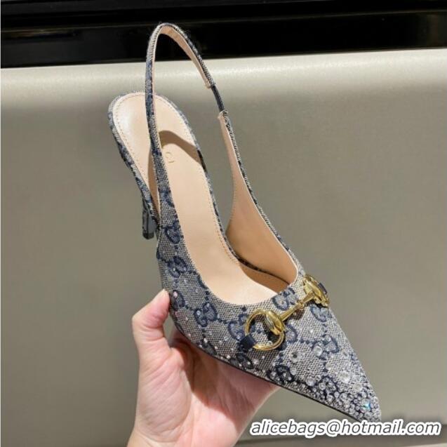 Perfect Gucci GG Canvas Slingback Pumps 10.5cm with Strass Grey 1119010