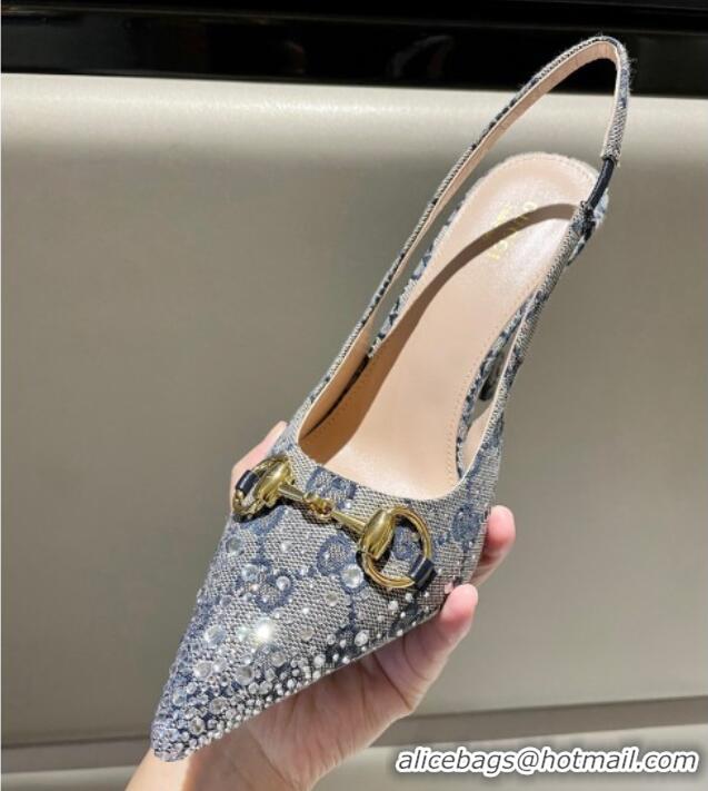 Perfect Gucci GG Canvas Slingback Pumps 10.5cm with Strass Grey 1119010