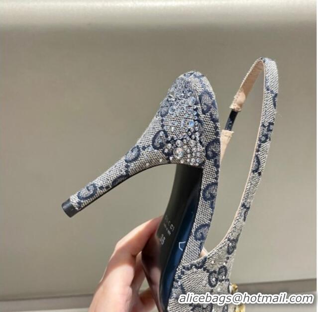 Perfect Gucci GG Canvas Slingback Pumps 10.5cm with Strass Grey 1119010