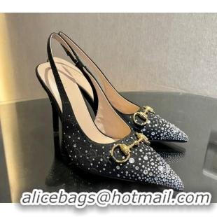 Sophisticated Gucci GG Canvas Slingback Pumps 10.5cm with Strass Black 1119011