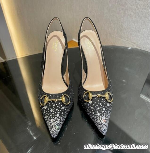 Sophisticated Gucci GG Canvas Slingback Pumps 10.5cm with Strass Black 1119011