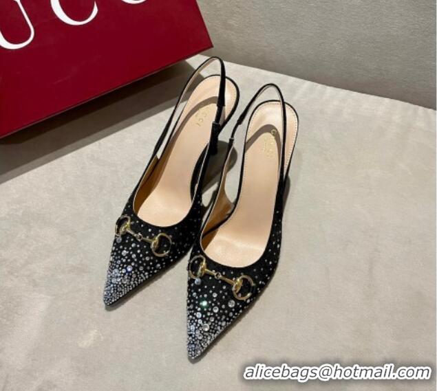 Sophisticated Gucci GG Canvas Slingback Pumps 10.5cm with Strass Black 1119011